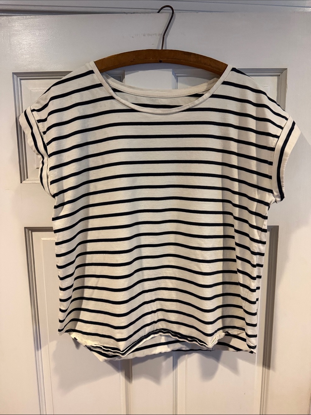L.L. Bean Black and White Striped Short Sleeve Tee